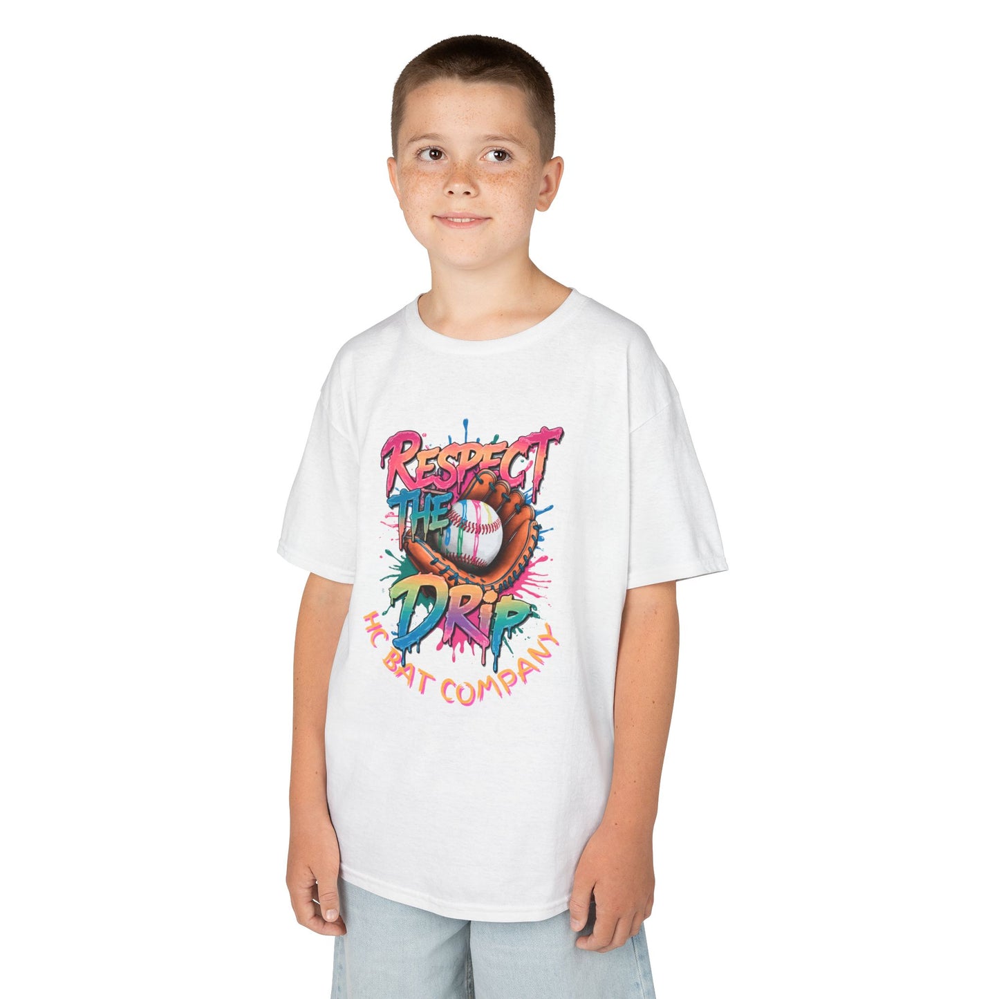 respect the drip baseball graphic t shirt with colorful glove design
