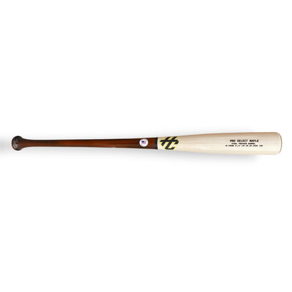 HC 195HB maple baseball bat with dark brown handle and natural barrel displayed horizontally on a white background.