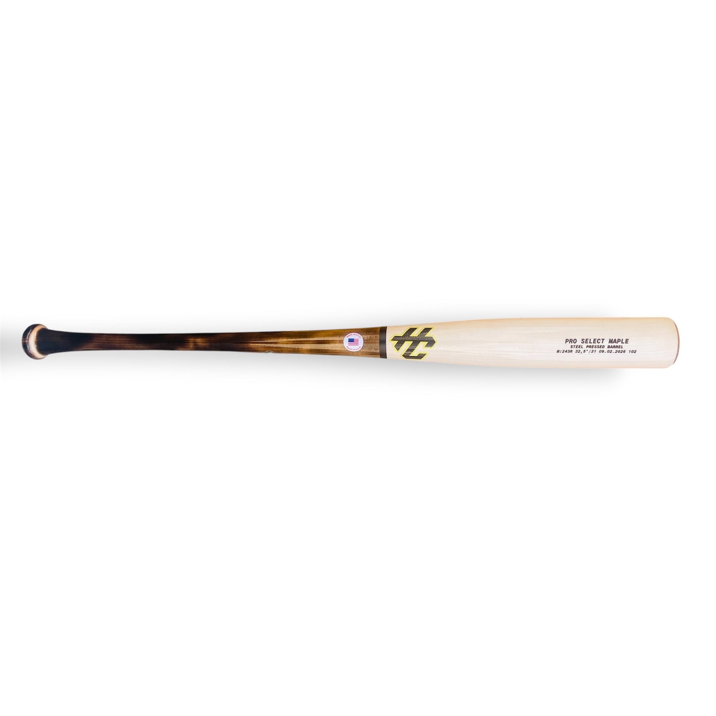 Shop the HC 243R Pro Select Maple Baseball Bat. 32.5" and 31 oz with a flamed handle, natural barrel and steel pressed finish. Made in Texas.