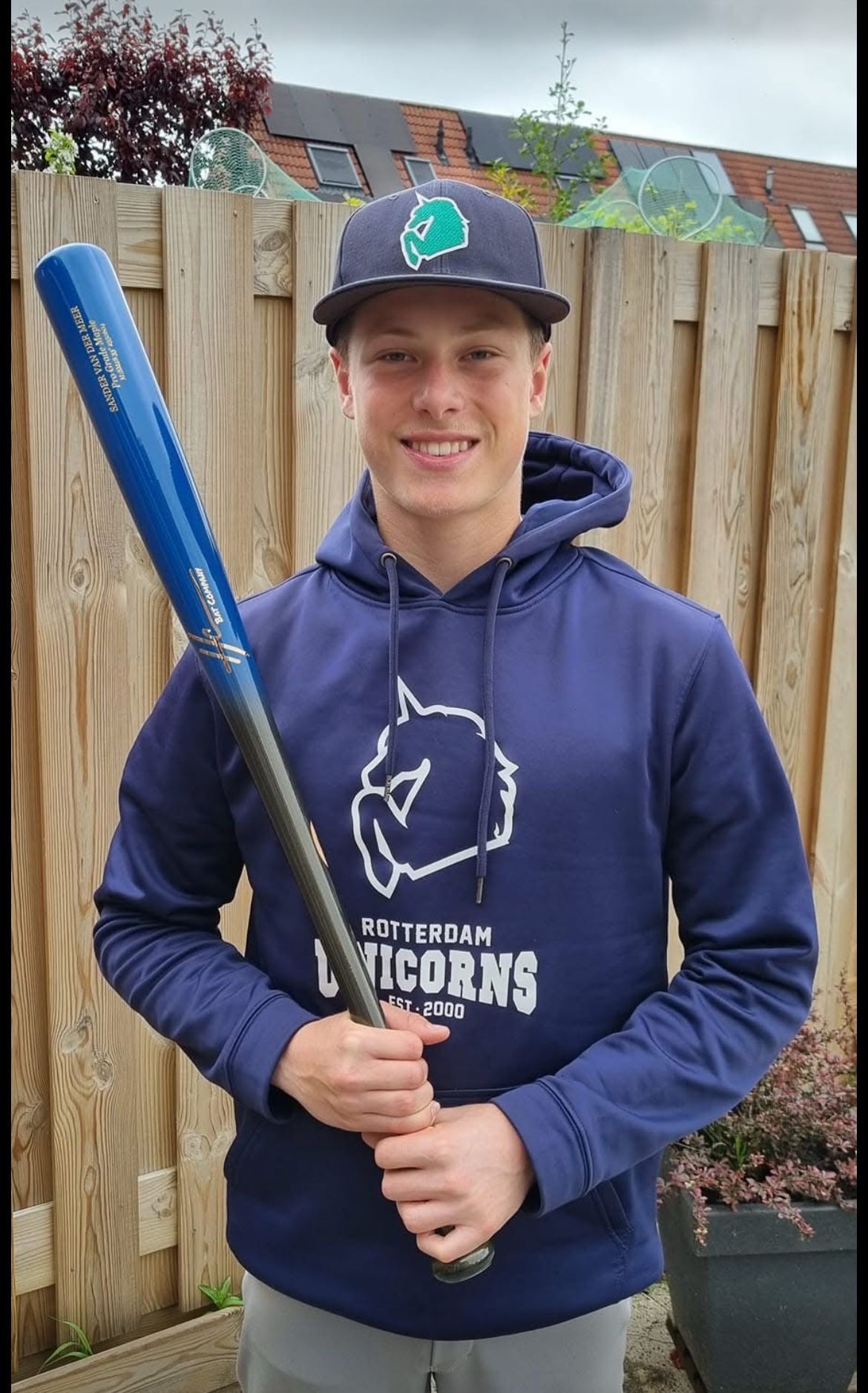 Sander van der Meer with a custom bat from hc bat company odessa texas