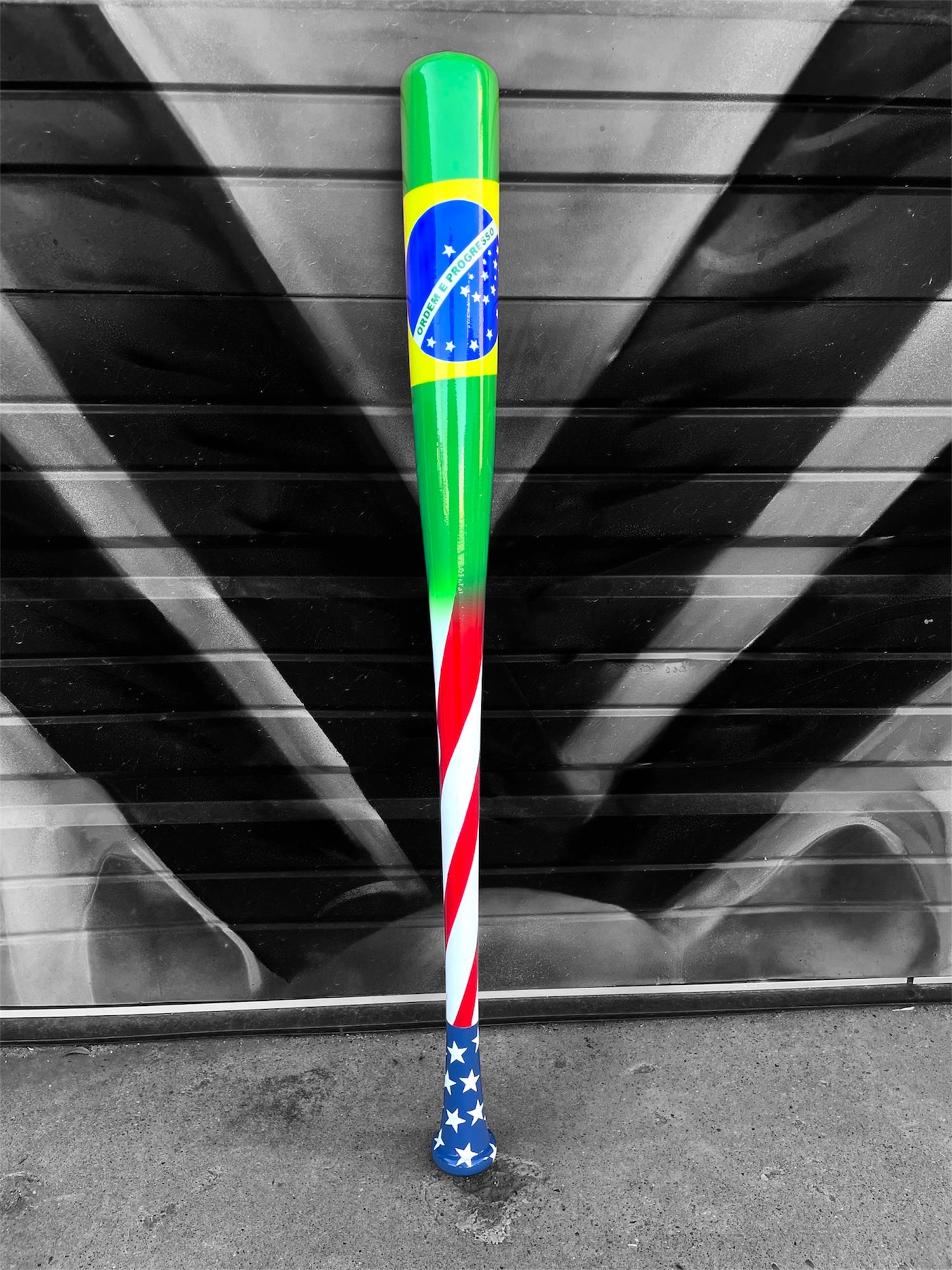 Custom bat with flag USA and flag from brasil made in odessa texas. 
