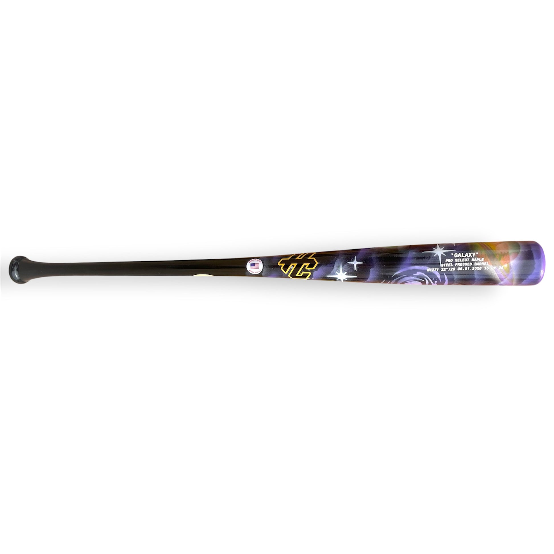 limited edition galaxy baseball bat 15 of 25 pro select maple steel pressed black handle custom galaxy barrel hc bat company