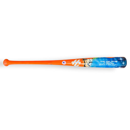 HC Bats 271HB 30-inch 28 oz Fright Night Edition baseball bat featuring an orange handle, HC Bat Company logo, blue steel pressed barrel and white star details on a white background.