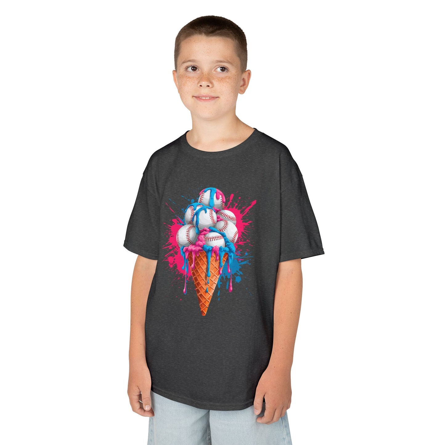 ice cream baseball cone graphic t shirt with stacked baseball design