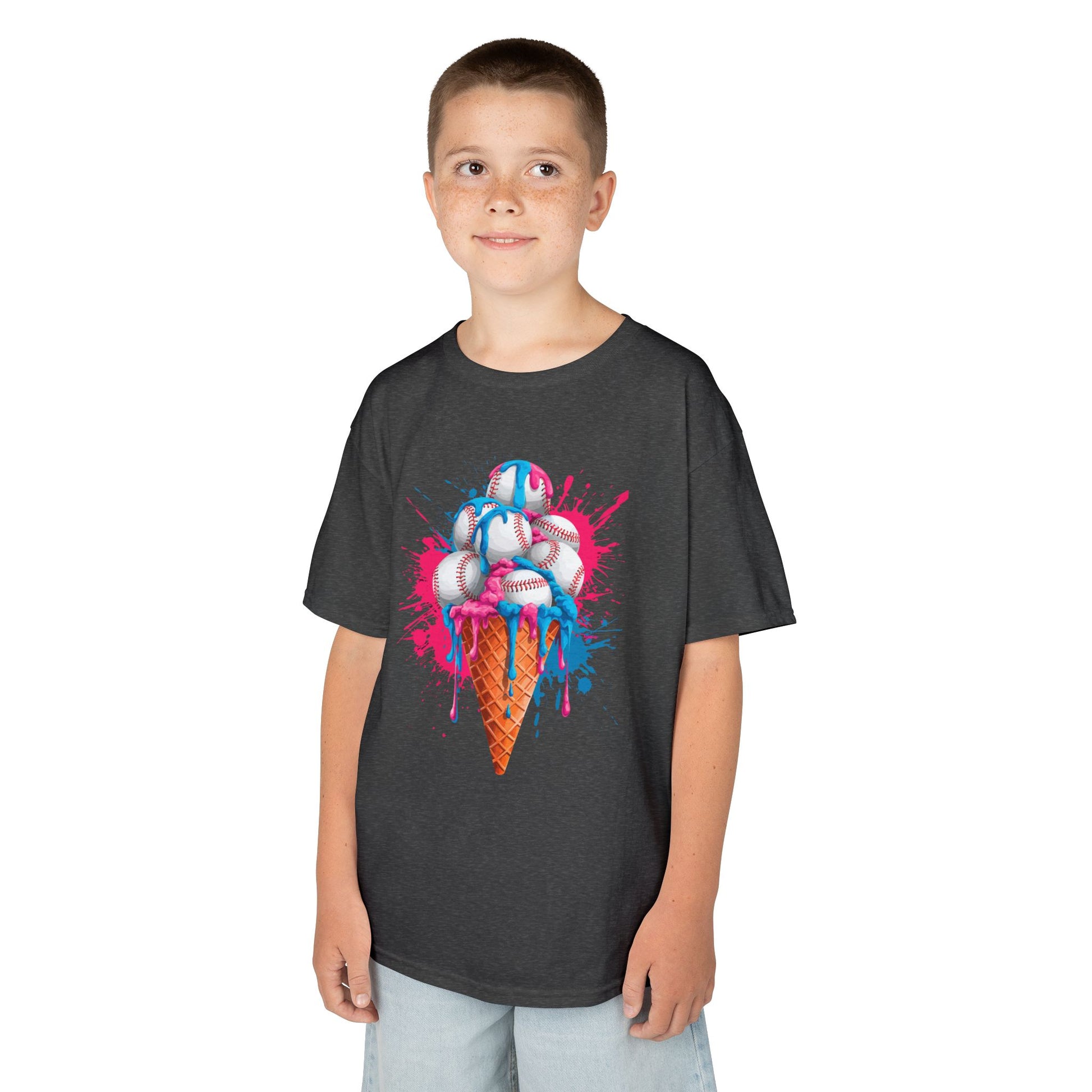 ice cream baseball cone graphic t shirt with stacked baseball design