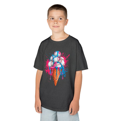 ice cream baseball cone graphic t shirt with stacked baseball design
