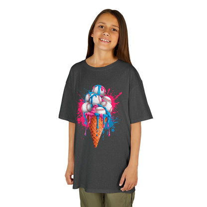 ice cream baseball cone graphic t shirt with stacked baseball design