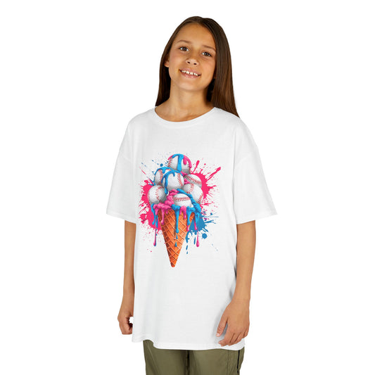 ice cream baseball cone graphic t shirt with stacked baseball design