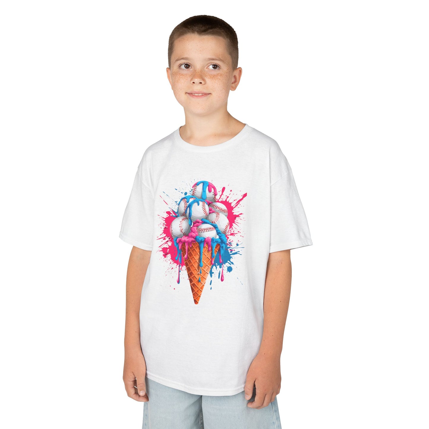 ice cream baseball cone graphic t shirt with stacked baseball design