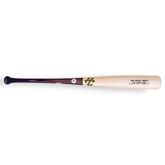 HC Bat Company Pro Select Maple 143HB Baseball Bat 32 inch with purple handle, natural barrel, steel pressed maple construction and slightly end-loaded balanced power profile.