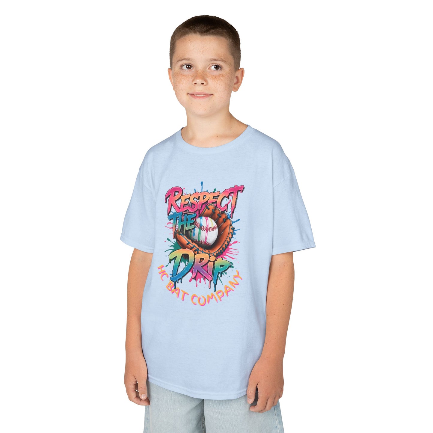 respect the drip baseball graphic t shirt with colorful glove design