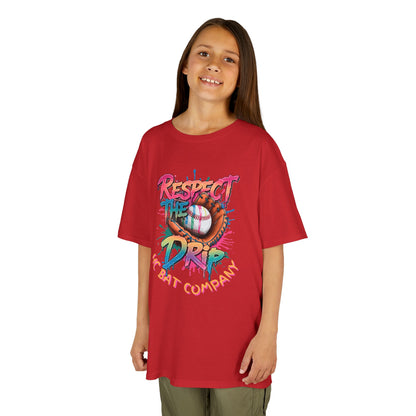 respect the drip baseball graphic t shirt with colorful glove design